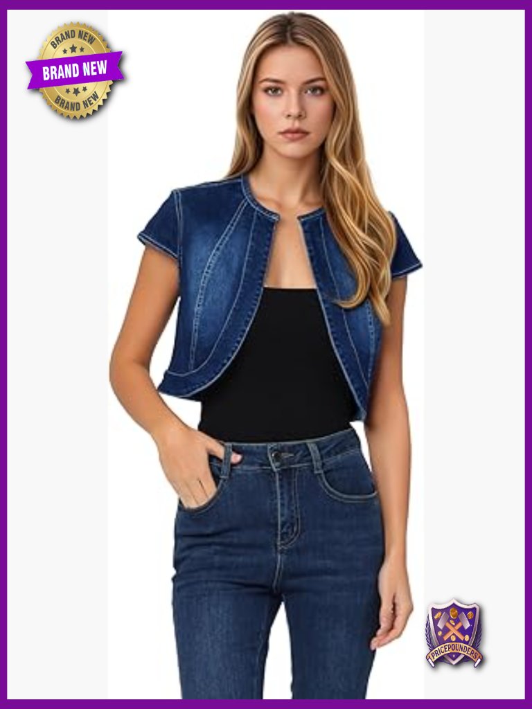 Short Sleeve Denim Jacket Slim Fit Crop Jacket Summer Casual